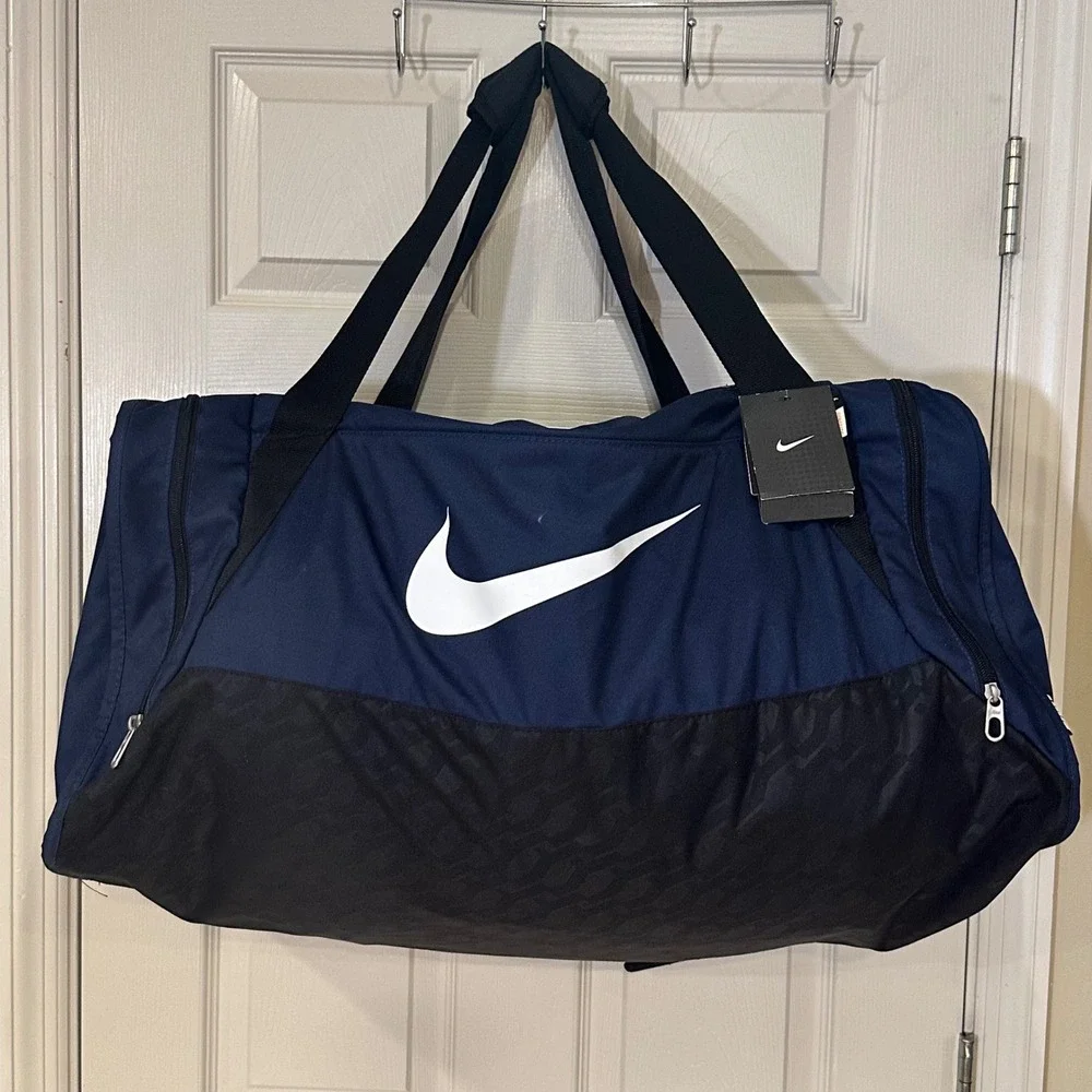 Nike vintage duffle Bag Navy Blue Black Gym Travel Bag Large nwt